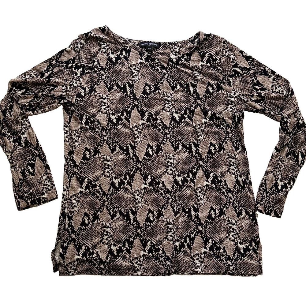 Mario Serrani Italy Snakeskin Animal Print Long Sleeve Top Size M Viscose